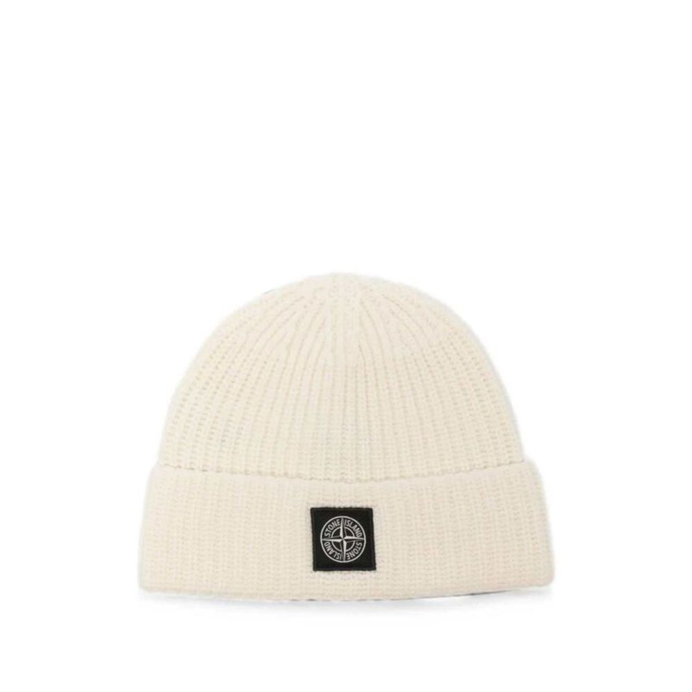Stone Island Men Berretto A Coste Con Patch Logo